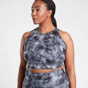 Athleta Grey Tie Dye Athletic Cropped Top Racerback - Size Small - EUC